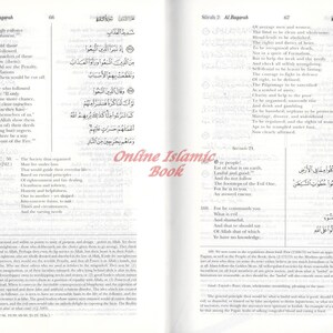 May include: Open book pages with Arabic script and English translations. The text is from Surah 2 Al Baqarah, with the words "Online Islamic Book" printed in red. The pages are off-white with black text.