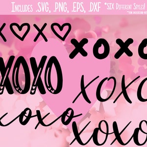 Digitaler Download - XOXO SVG - Valentinstag Handwerk - Umarmungen & Küsse Liebe Design für Shirt - inkl. Svg, Png, Dxf und Eps - Cricut, Silhouette