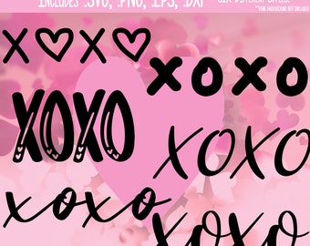Descarga Digital - XOXO SVG - Valentine's Crafting - Abrazos y Besos Amor Diseño para Camisa -Incl. Svg, png, dxf, y eps - Cricut, Silhouette