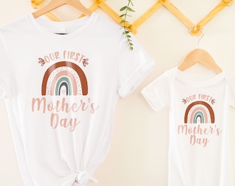 Boho Rainbow Mommy and Me First Mothers Day Matching Outfits - Baby's 1st Mother's Day Shirt - Mother's Day Gift New Mom - First Time Mom