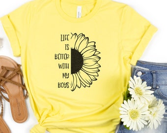 Camisa de girasol de vida de mamá, La vida es mejor con mis hijos, Vida de mamá de niños, Camisa de mamá, Regalo del Día de la Madre, Camisa de girasol de mamá