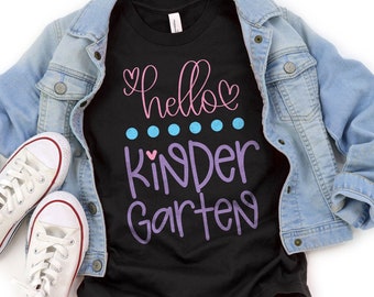 Camisa de jardín de infantes - Traje del primer día de jardín de infantes para niñas - Camiseta escolar Hello Kindergarten del 1er día