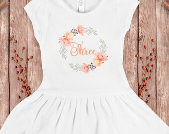 Third Birthday Outfit Girl - Boho Floral Birthday Dress - Boho Birthday Dress - THREE third Birthday Party Outfit - 3rd Bday Girl Toddler