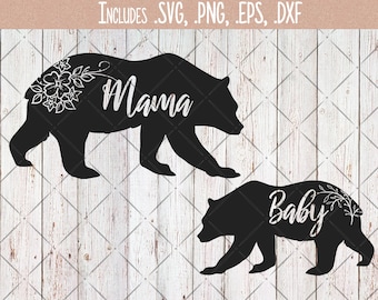 Mama Bear SVG and Baby Bear SVG Bundle - Mama Bear PNG Eps Dxf - Mom Svg Bear Family Cut Files for Cricut - Bear Cub Svg - Mom To Be Svg