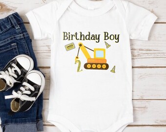 Traje de segundo cumpleaños para niño, Segundo cumpleaños de vehículo de construcción, Camiseta personalizada para bebés pequeños, Segunda fiesta de cumpleaños, Camiseta de cumpleaños de grúa