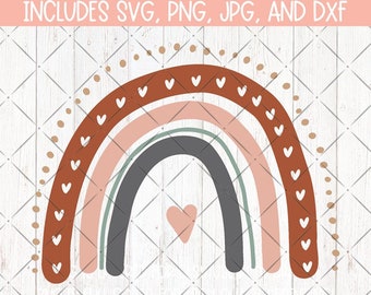 Descarga digital Rainbow - Boho Rainbow - Boho SVG PNG DXF Jpg - Archivo de corte arco iris para calcomanías de camisas pegatinas elaboración e impresión
