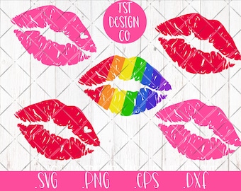 Lips Kissing SVG Heart Bundle Clipart Cut File Distressed Kiss Valentines Day Design, Shirt Decal PNG Eps Dxf Cricut, Silhouette Romance svg