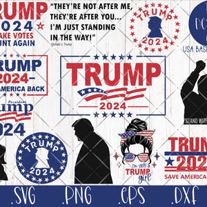Trump SVG 2024 Election Bundle Trump Vance PNG Political Decal Cut Files Cricut Silhouette eps DXF shirt car window yard sign Republican