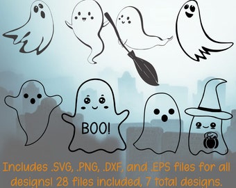 Halloween Ghosts SVG Bundle - Halloween Bundle SVG Digital Download - Cute Ghost SVG - Cortar archivos para Cricut, Silhouette - png eps dxf