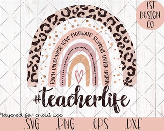 Teacher Rainbow SVG - Enseñanza PNG - Boho Teacher Life svg #teacherlife taza Camisa svg - Enseñanza Cricut Cut File Regreso a la escuela png eps dxf