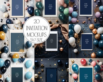 Maqueta de invitación a fiesta azul marino - Paquete de 20 plantillas digitales - Diseño versátil para invitación a fiesta de bodas de baby shower de cumpleaños Tamaño 5x7