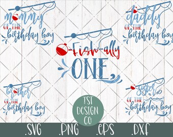 O-Fish-Ally One SVG Matching Family First Birthday Outfits  Fishing Theme 1st Bday Ofishally One Boy Mommy Daddy Sister Brother Cricut PNG