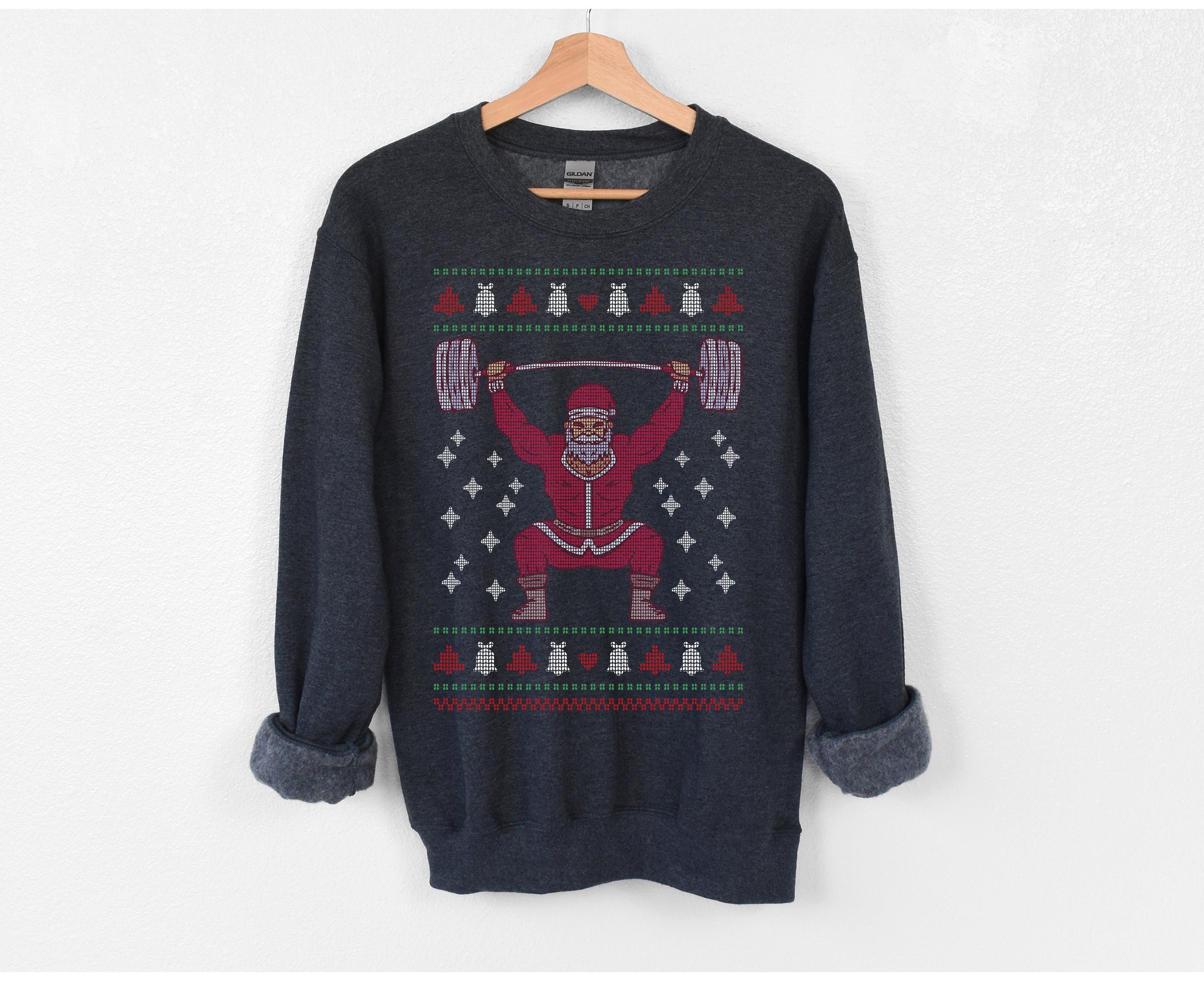Weightlifting Ugly Christmas Sweater, Xmas Bodybuilding Sweatshirt