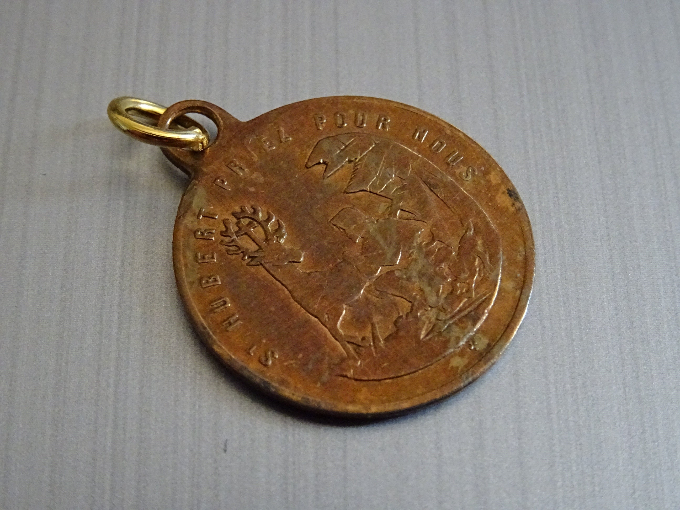 Saint Hubert Patron de La Chasse et Saint Roch Antique Religieux Français Pendentif. Médaille Médail