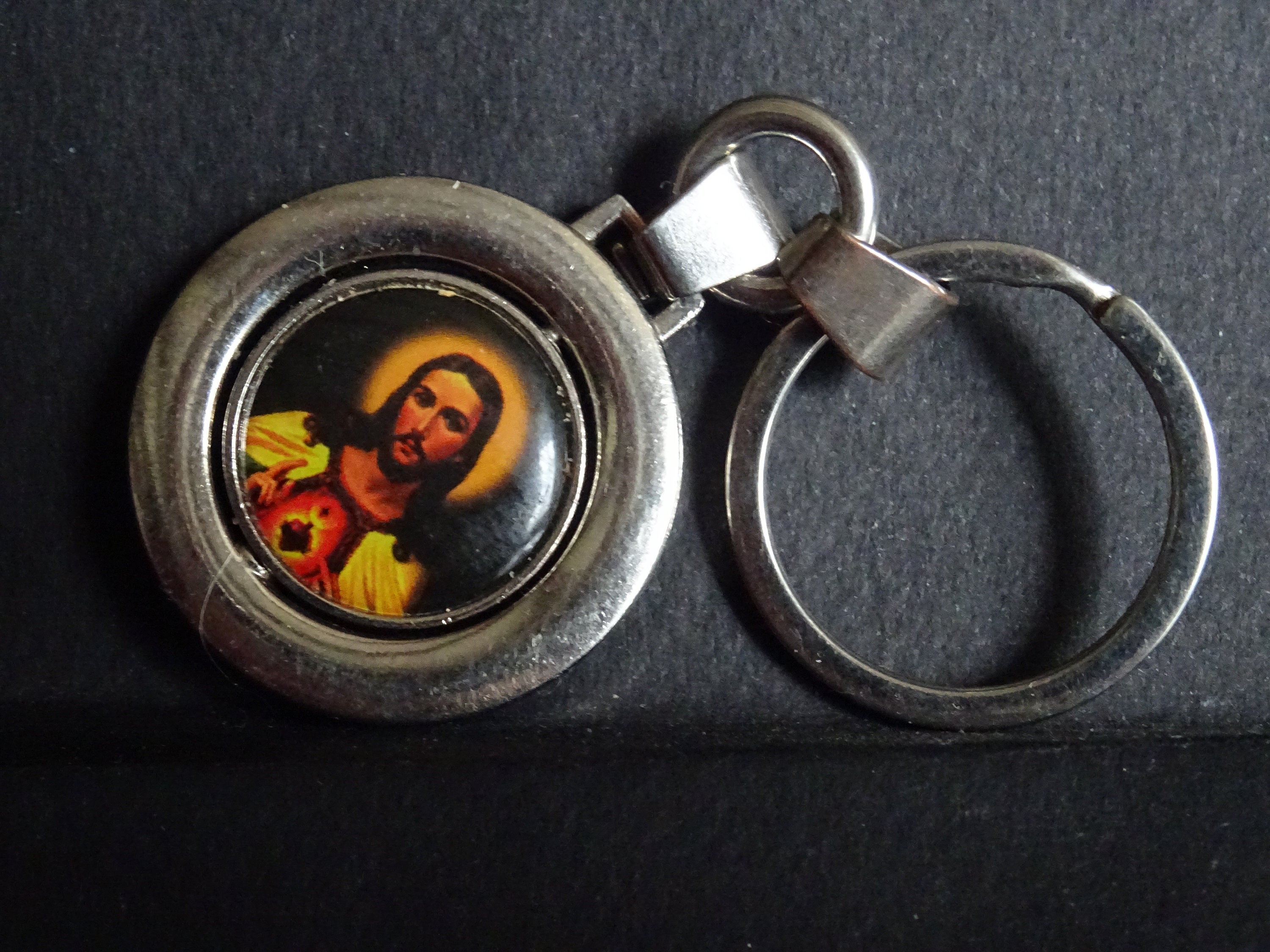 st Christopher, Jesus Français Photo Keyring Holy Charm Medal Pendentif Médaille Medaille