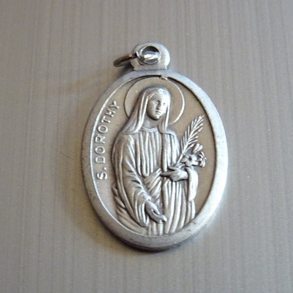 Saint Dorothy, Patron: horticulture; brewers; brides; florists; midwives; newlyweds; love;  Silver medal medallion pendent Holy Charm B 431