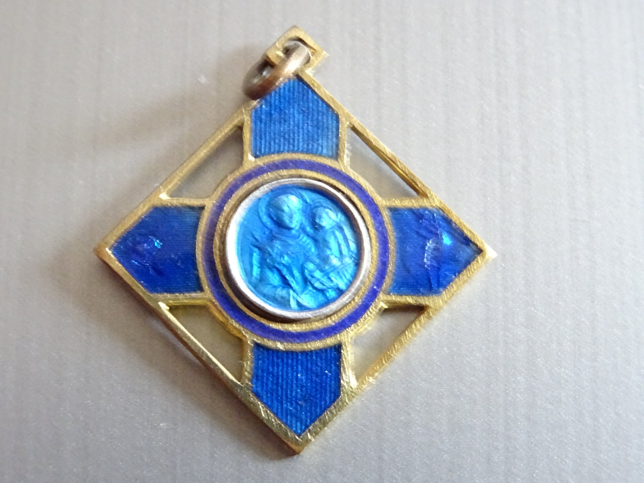 Saint Joseph Des Lys. Patron de L'amour Paternel. Bleu Émail Couleur Or. Médaille Médaillon Pendent 