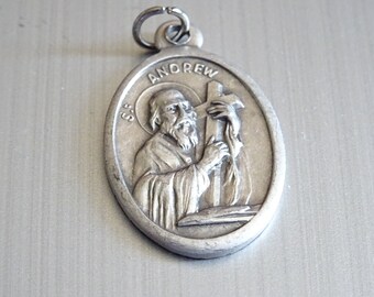 St Andrew. the patron of singers, spinsters, maidens, fishmongers, fishermen,. medal medallion pendent medaille Holy Charm T 152