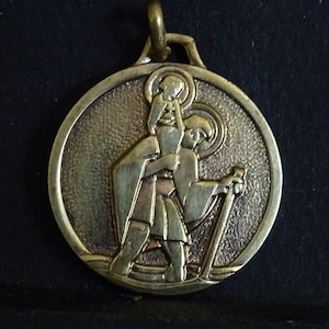 St. Christopher Brass Vintage Francese Santo Fascino Medaglia Medaille P 485
