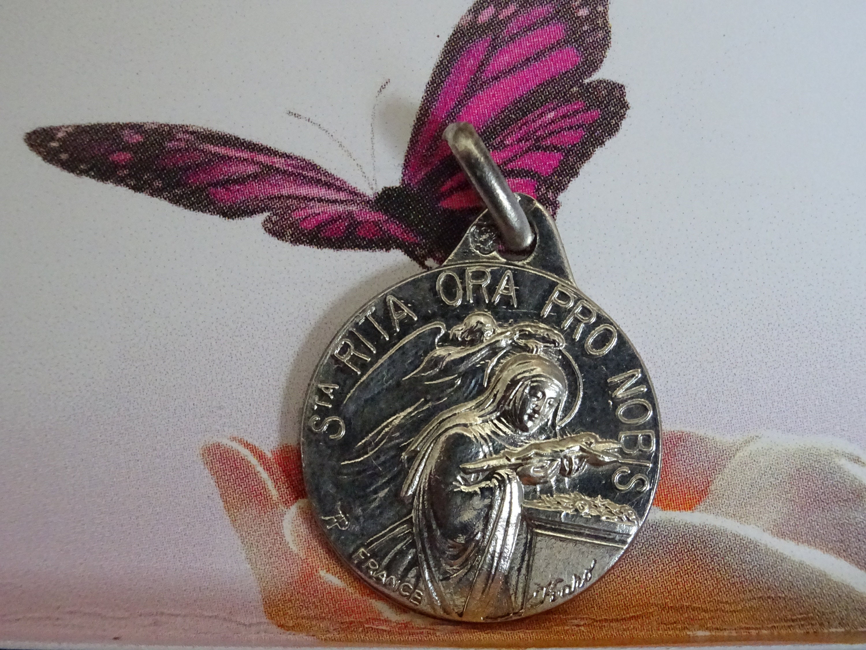 Sainte Rita Ora Patronne de La Solitude, Difficultés Mariage Signé Pendentif Karo, Catholique, Relig