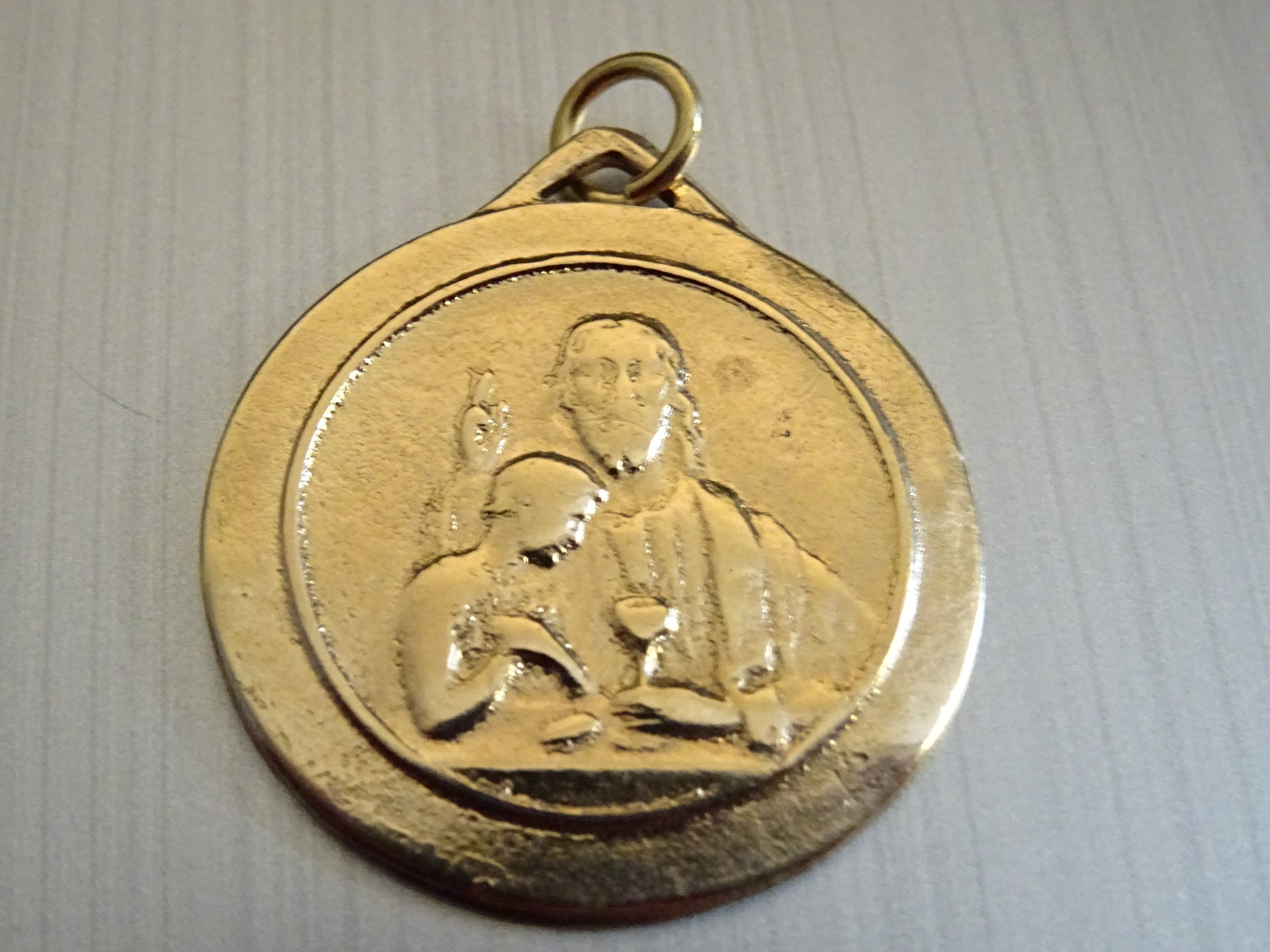 Ecce Panis Angelorum Première Communion. Couleur Or. Français Vintage Pendentif Religieux Médaillon 