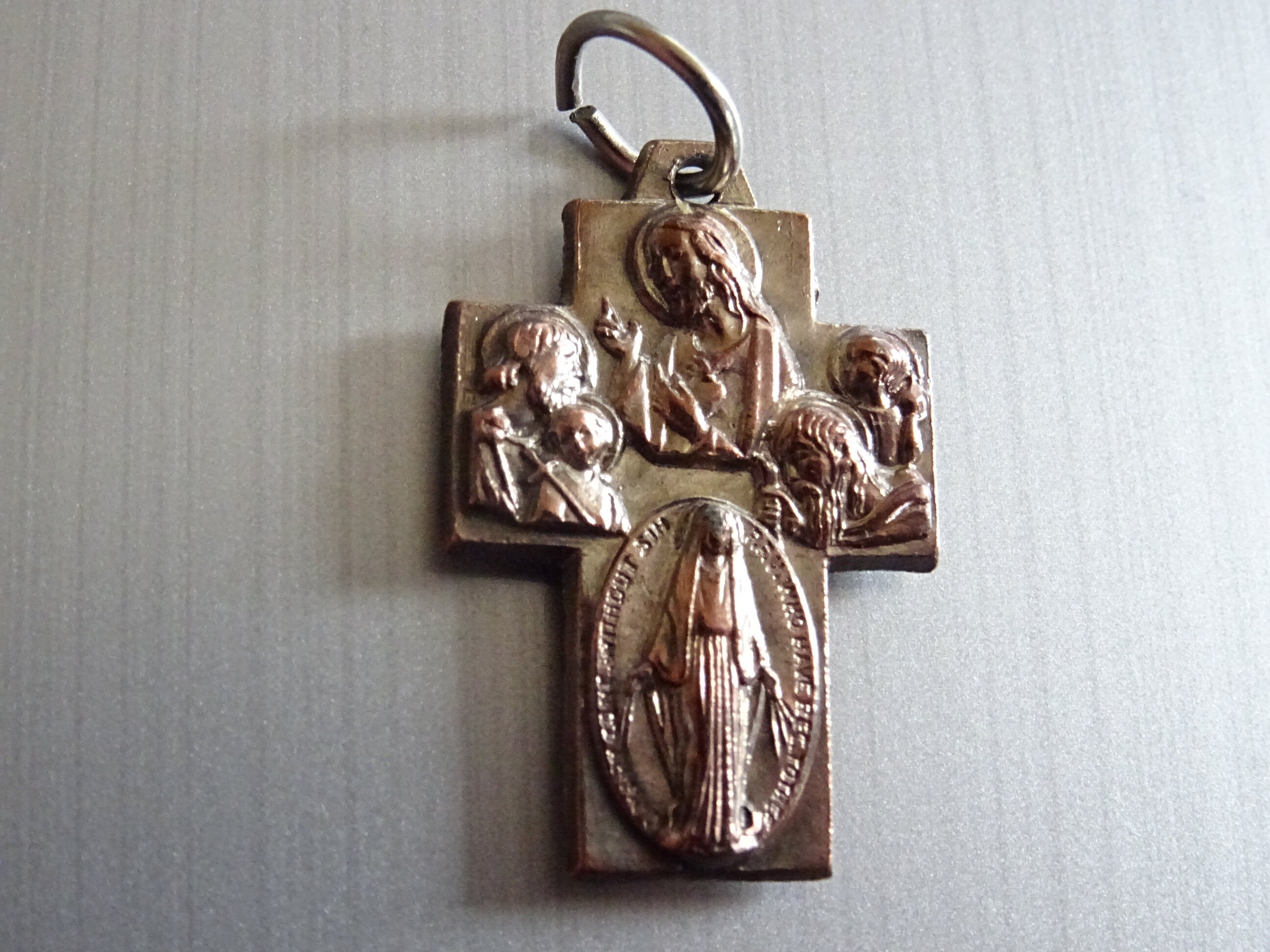 4 Way Cross. Miraculous Jesus Antique Holy Charm Medal Pendent Medaille P 957