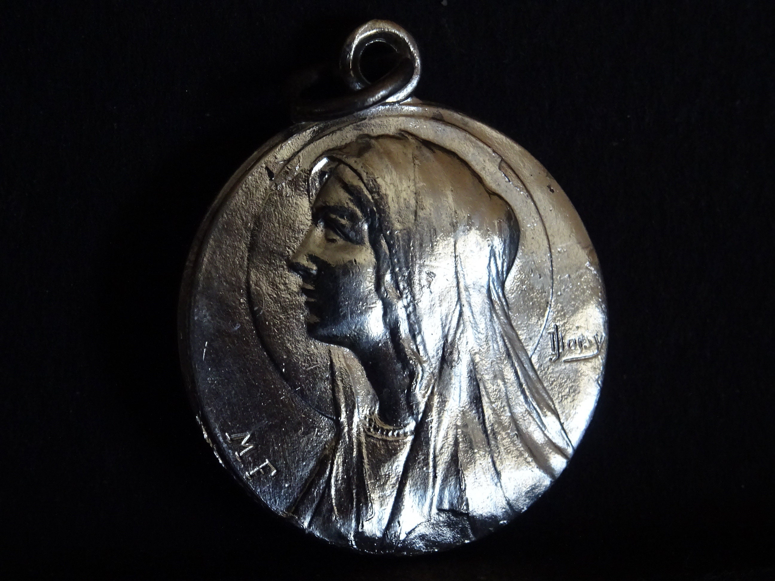 Marie Signée M F. Médaille Antique Catholique Pendentif Médaillon Saint Charme P 210