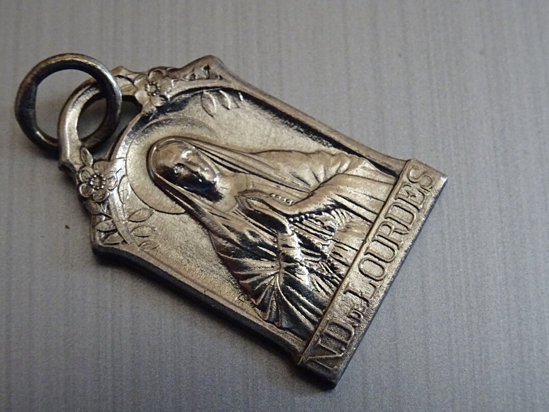 Our Lady of Lourdes, Silver Catholic Vintage Pendant Medallion Holy ...