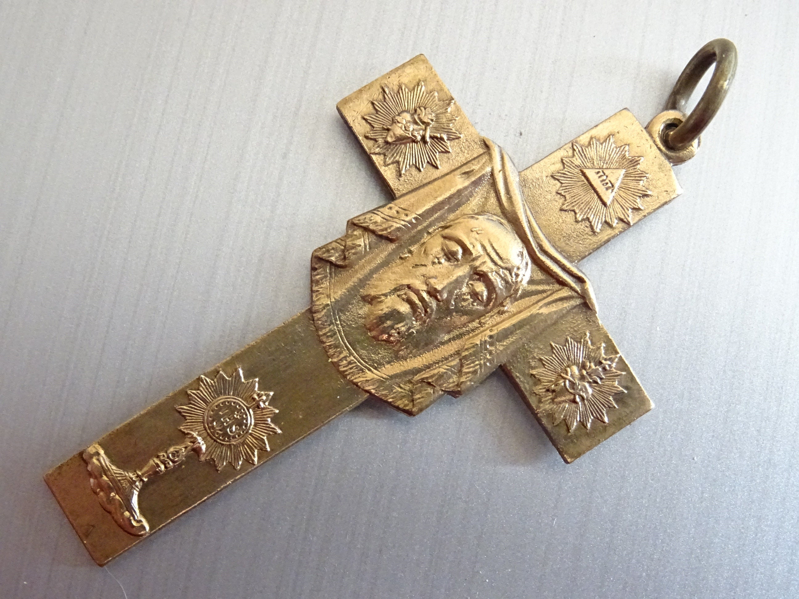 Visage Saint Jésus-Christ Suaire de Turin Archiconfrerie Réparatrice. Croix Antique Religieux França