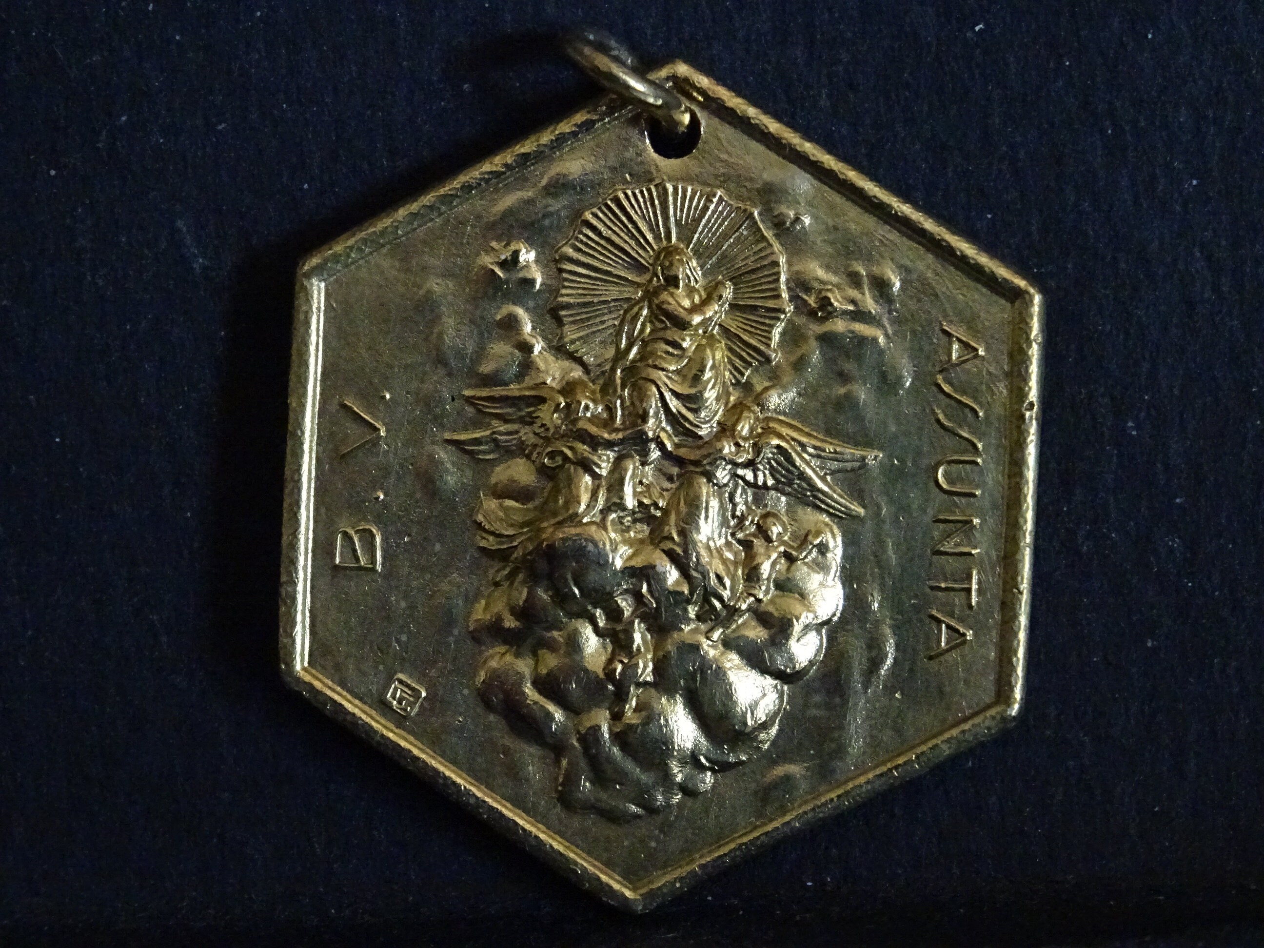 Maria Assunta Ricardo S.m, Varallo. Couleur Or Médaille Religieuse Vintage Médaillon Pendentif Saint