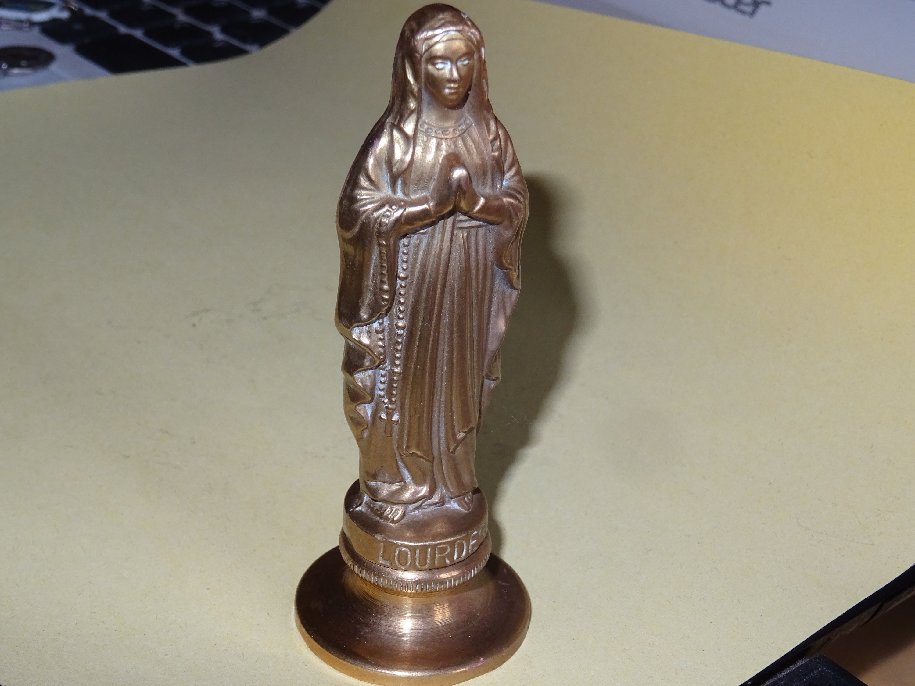 Antique Français Souvenir de Lourdes Solid Brass Sainte Vierge Marie Notre Dame Statue