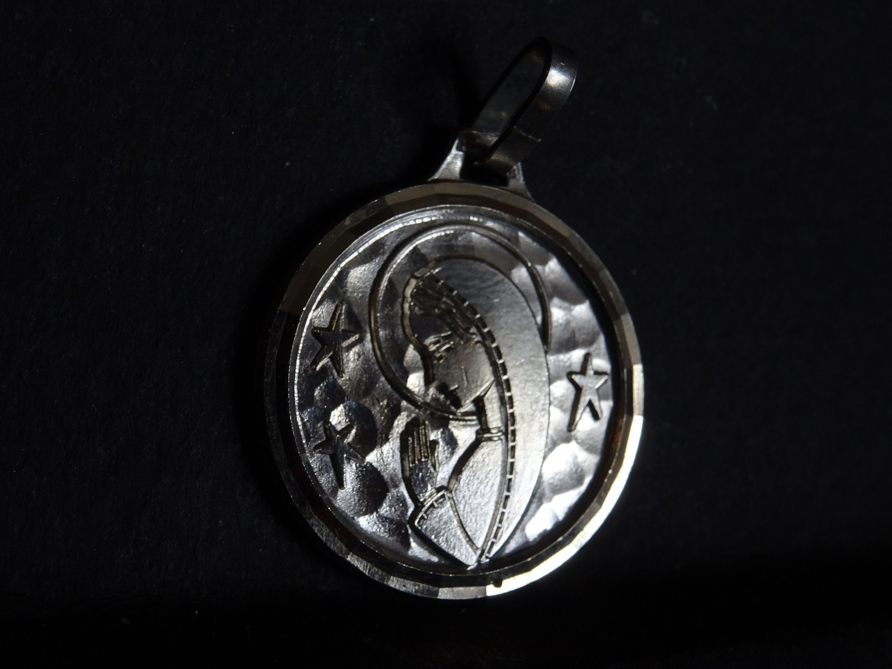 Madonna Virgin Saint Mary Jesus Religious Holy Charm Deco Silver Medal Medaille Vintage Religieux