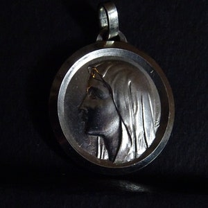 Our Lady Lourdes. Virgin Mary. Signed JB Pendent Medal medaille Holy Charm P 555