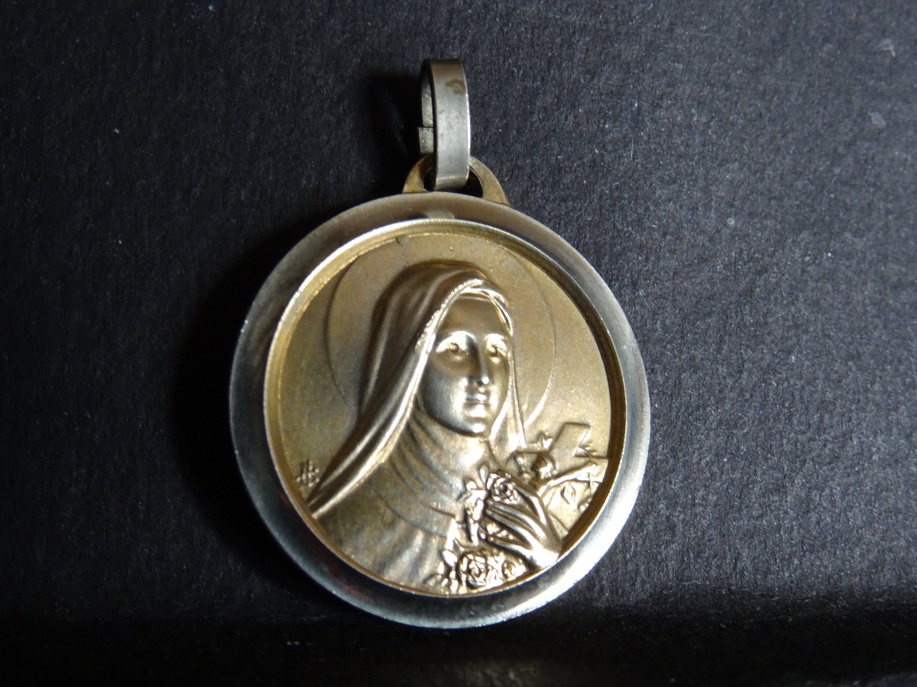 st. Therese Lisieux Signé Jb Antique Religious Français Médaillon Pendent Medaille Holy Charm Gold C