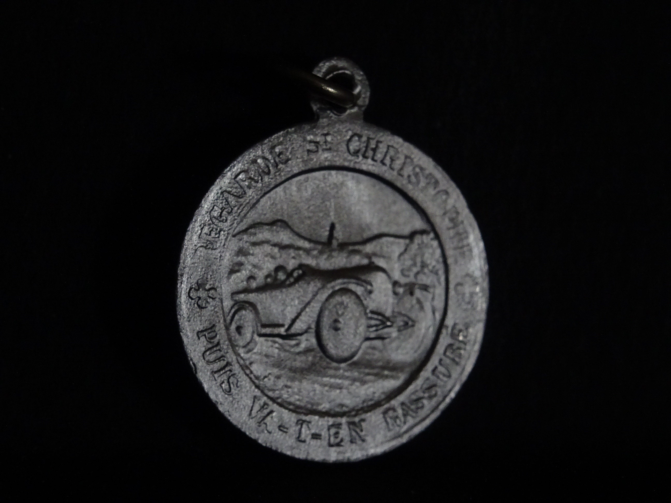 st Christopher/Vintage Car Medal Medallion Pendent Medaille Holy Charm P 471