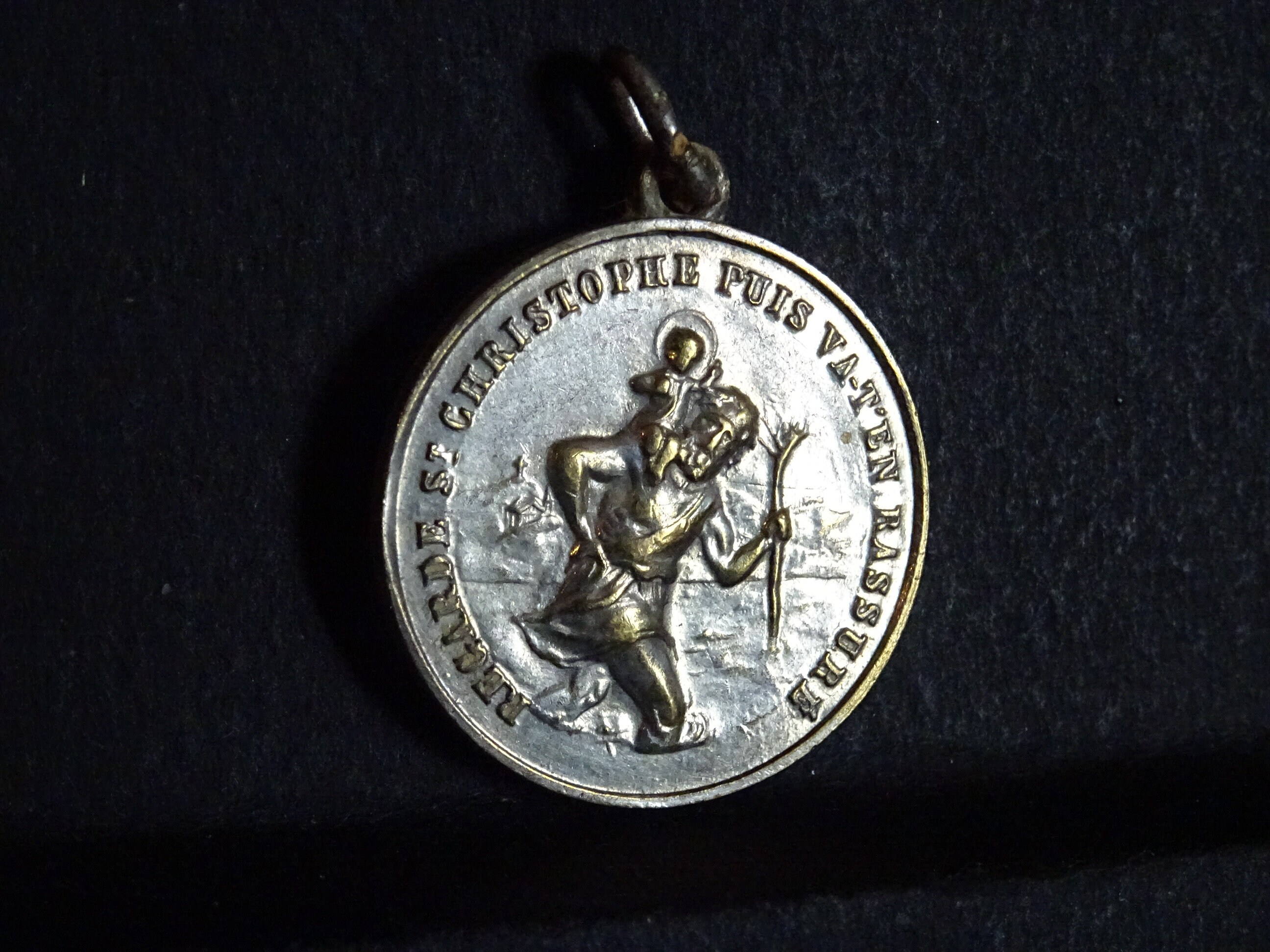 Vintage St Christopher Medallion Pendent Medaille Médaille Holy Charm P 520