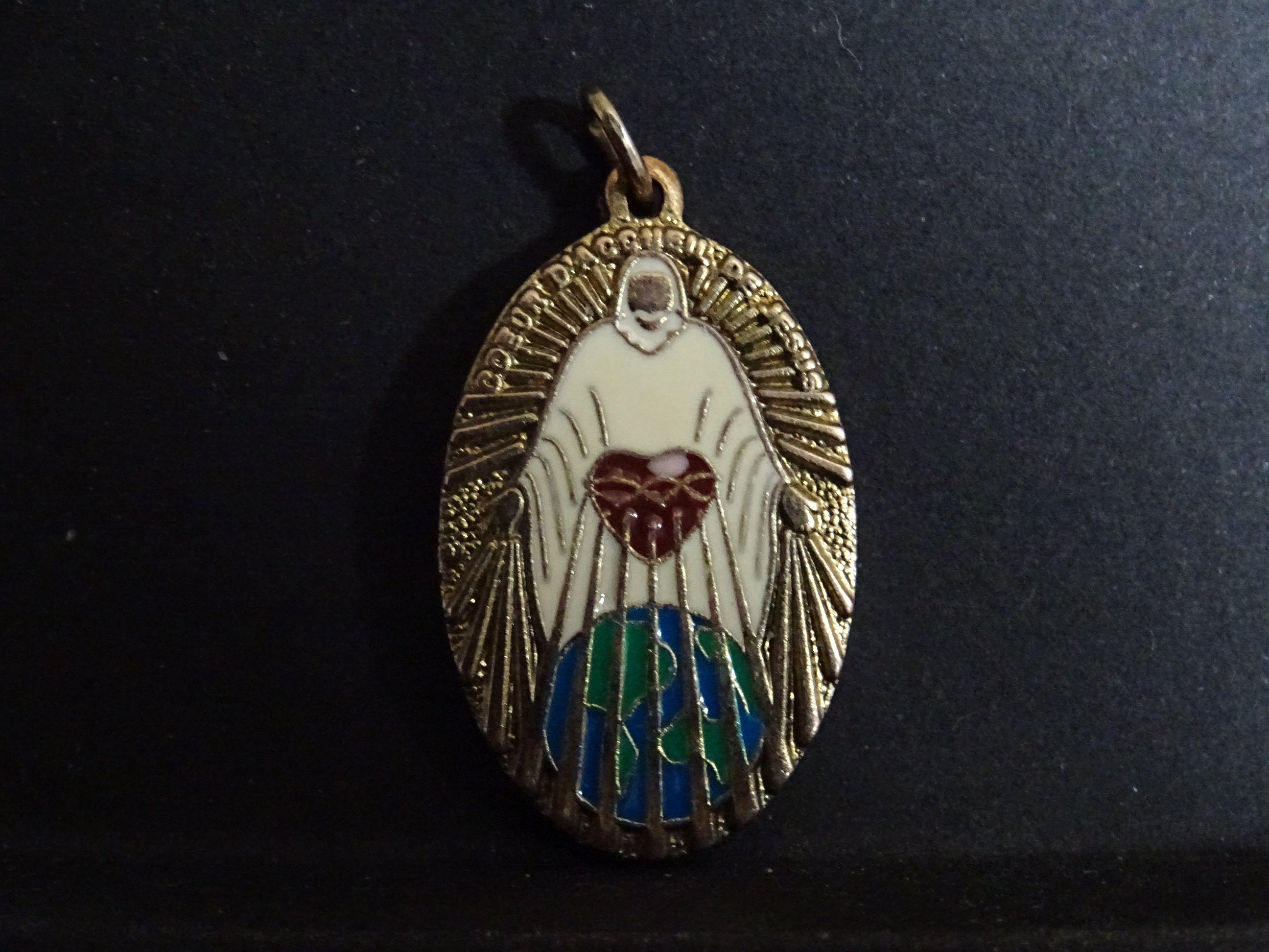 Première Communion Bleu Blanc Émail Calice et Jhs Host Medal, Vintage Medallion Medal Pendent Holy C