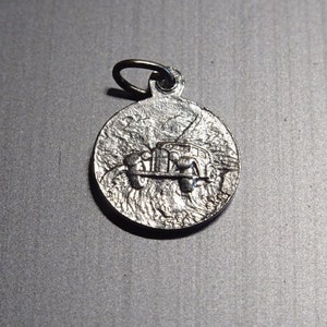 St. Christopher and Vintage Car. 1.13 cm Tiny Religious Pendant  Holy Charm BB 969