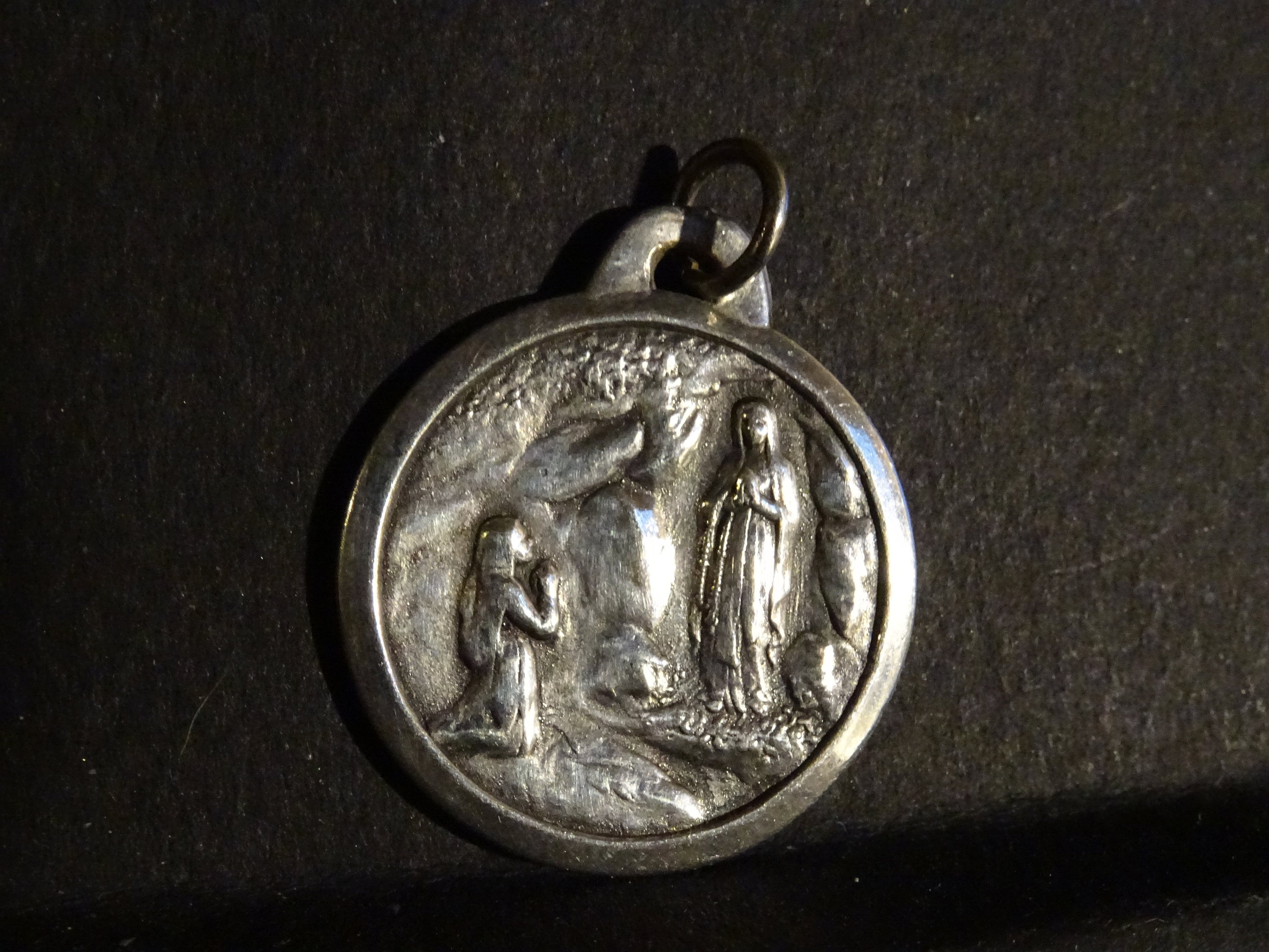 Vierge Marie Lourdes Centenaire Medaille Français Médaillon d'argent Saint Charme Pendent