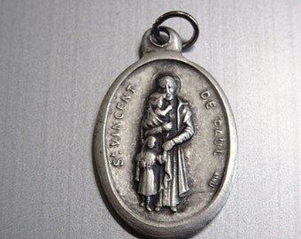 St. Vincent de Paul Schutzpatron der Charites, Krankenhäuser. Silbermedaillon Anhänger Heiliger Anhänger BB 216