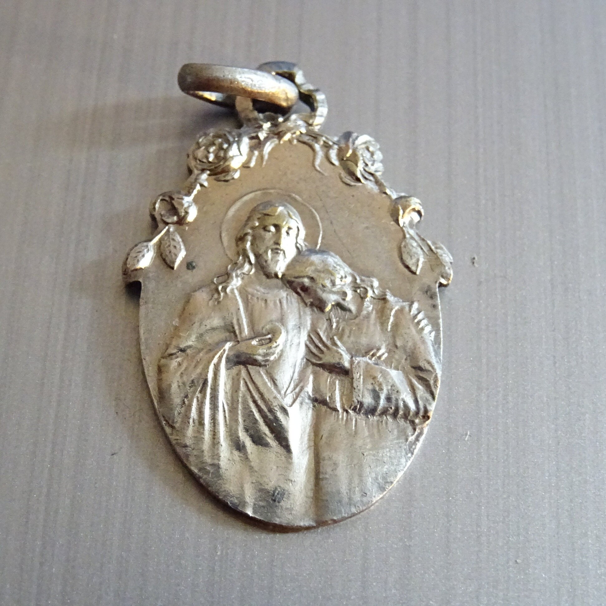 Médaille Art Nouveau Joseph et Marie, Argent. Médaille Médaillon Pendentif Saint Charme B 480
