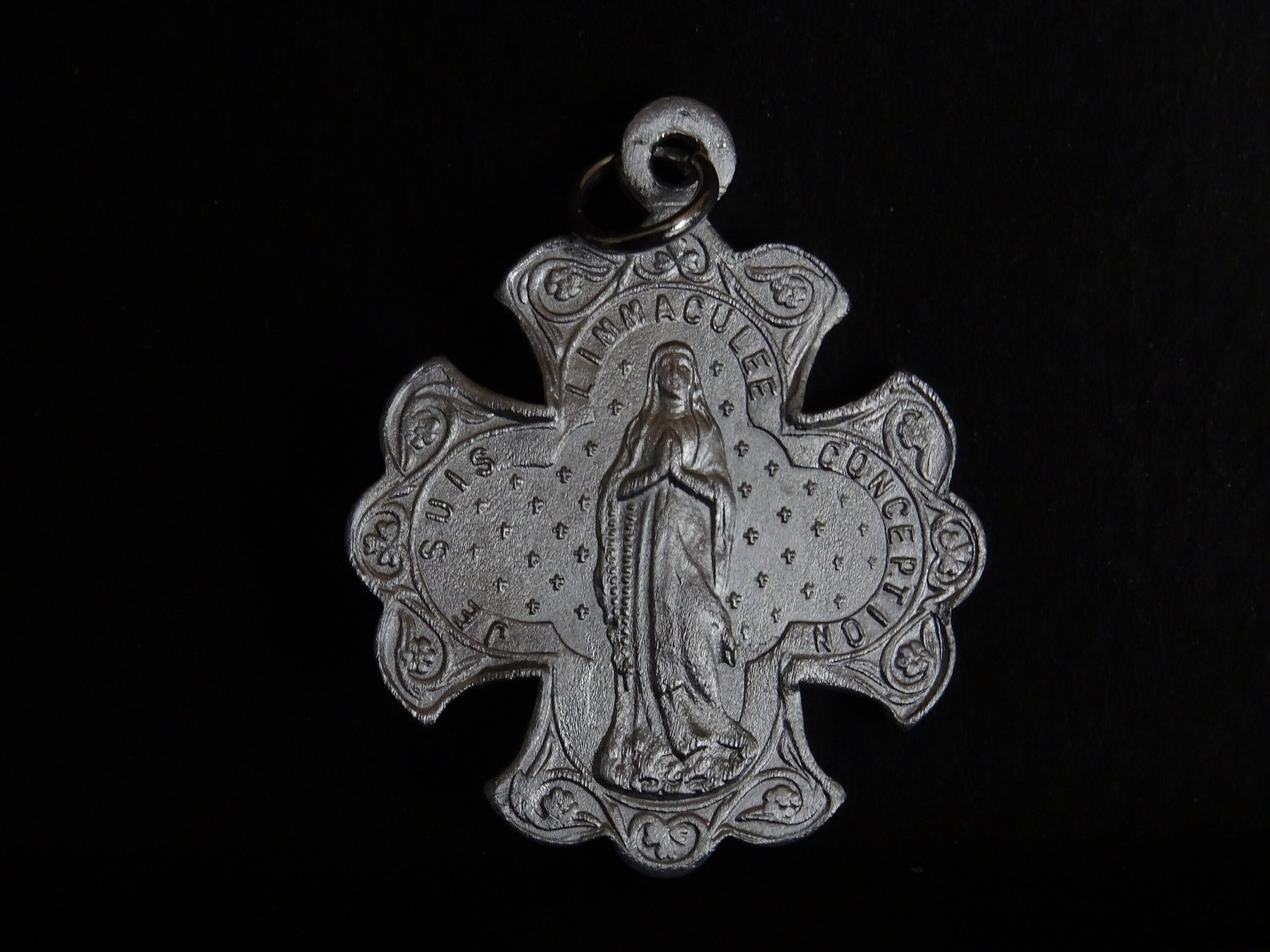 Immaculate Conception Cross Medal Medaille Religious Vintage Holy Charm Aluminium P 98