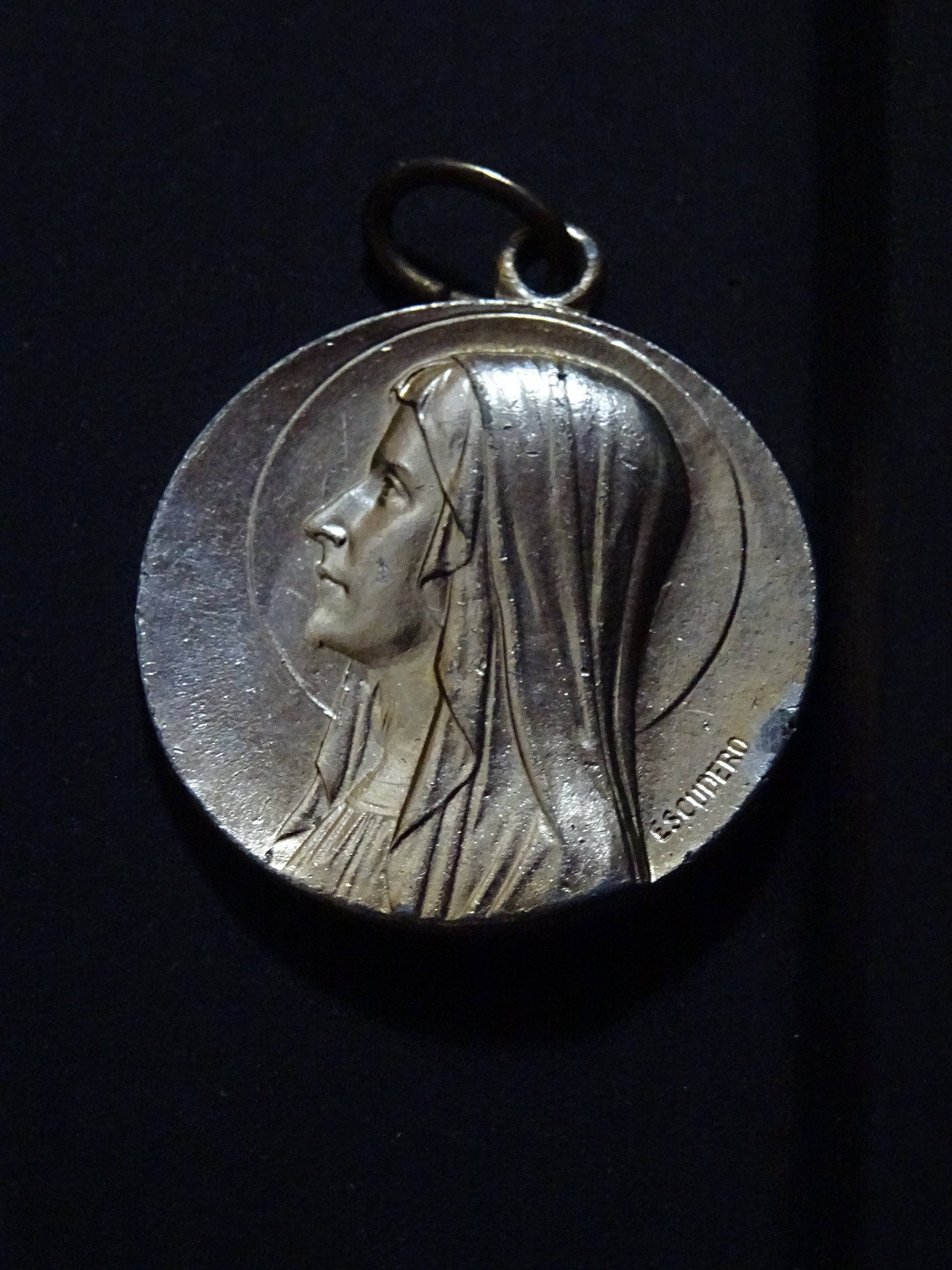 Vierge Marie Signée Escudero Pendent Medallion Medaille Medal Hold Charm Gold Colour P 580