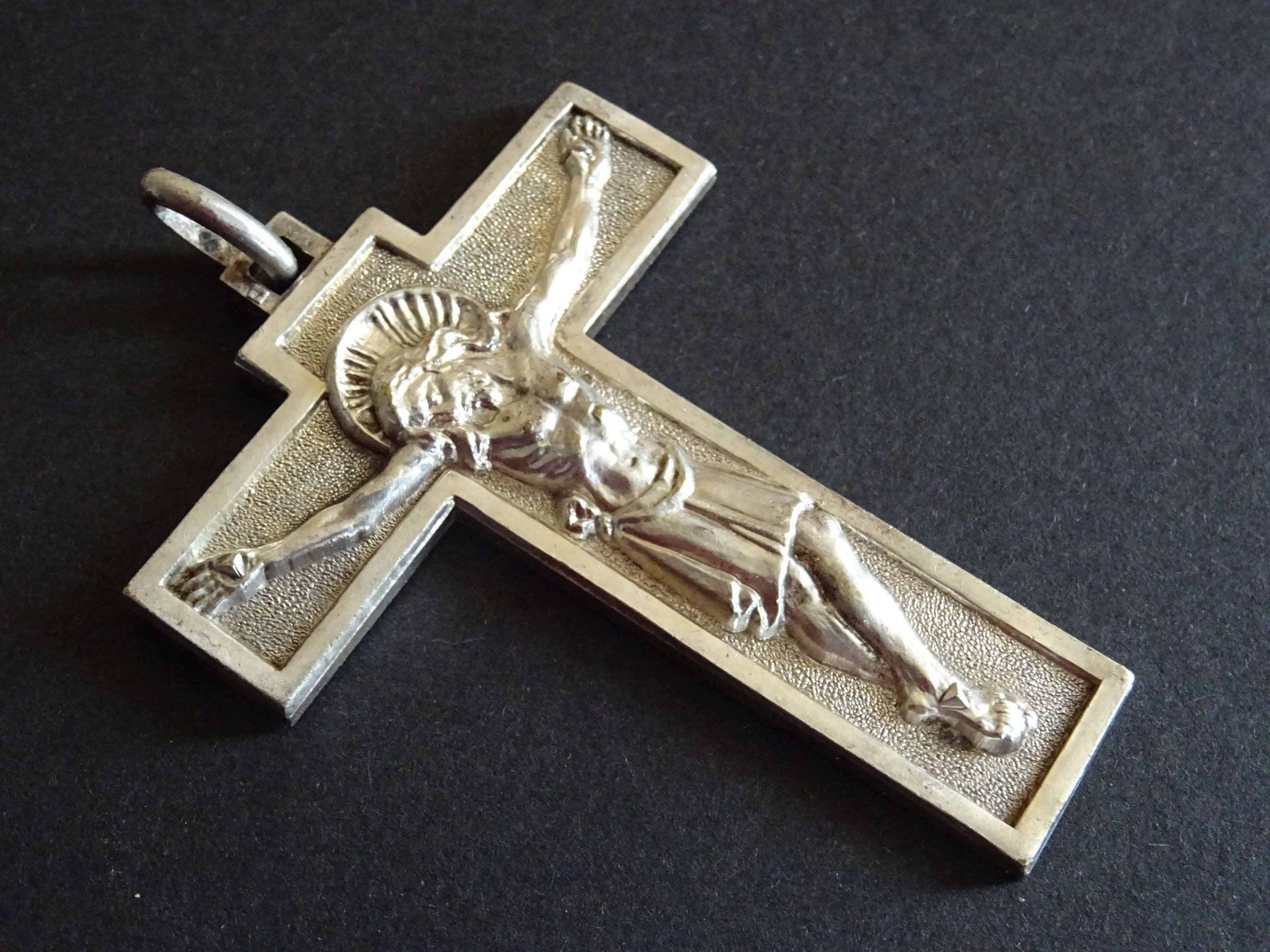 Croix Du Crucifix Chapelet Religieux Pectoral. Grand Français Médaillon Vintage Pendentif Holy Charm