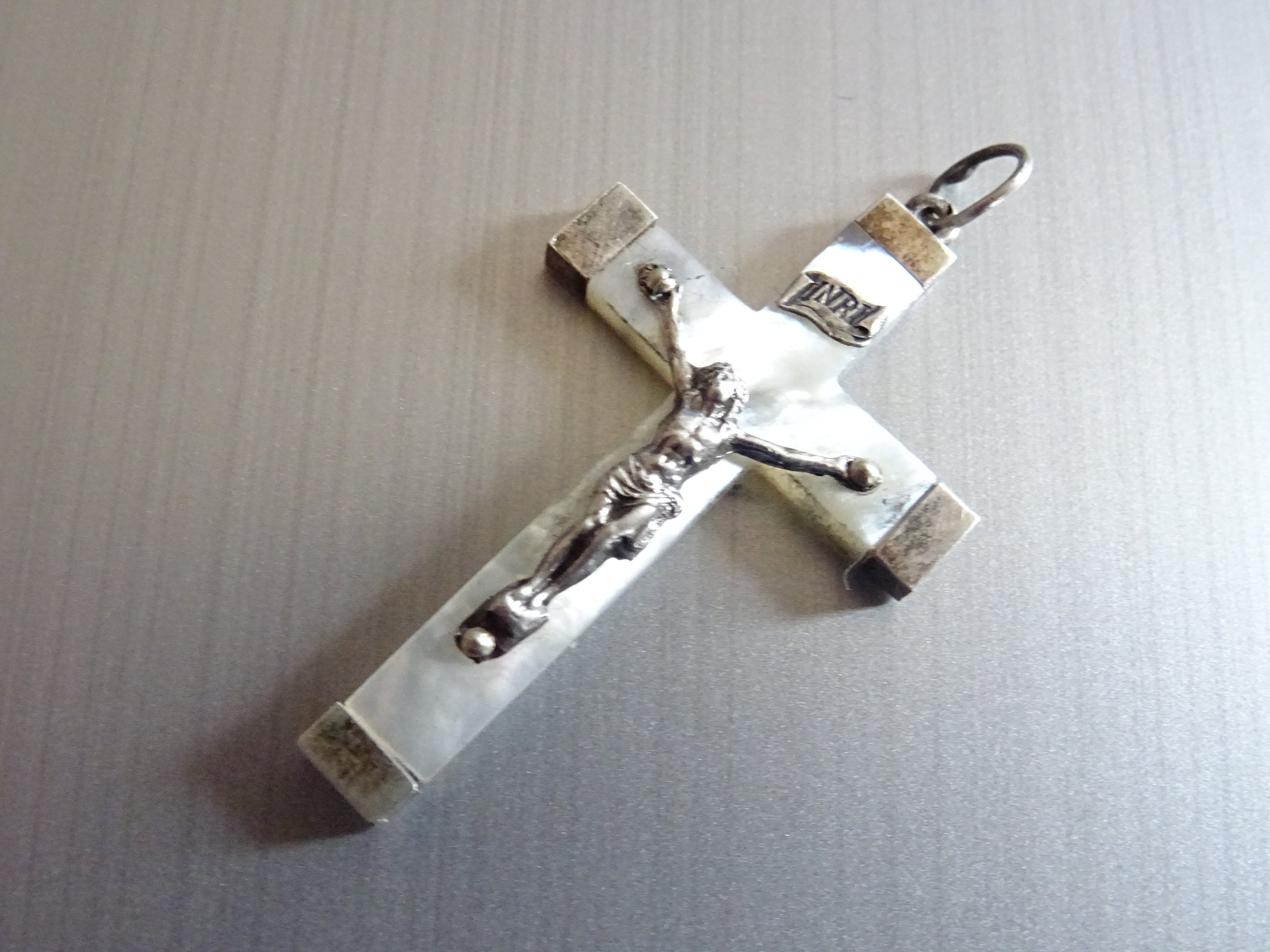 Antique Dame de Perle Français Croix Saint Charme Médaille Médaillon Pendentif Medaille P 862