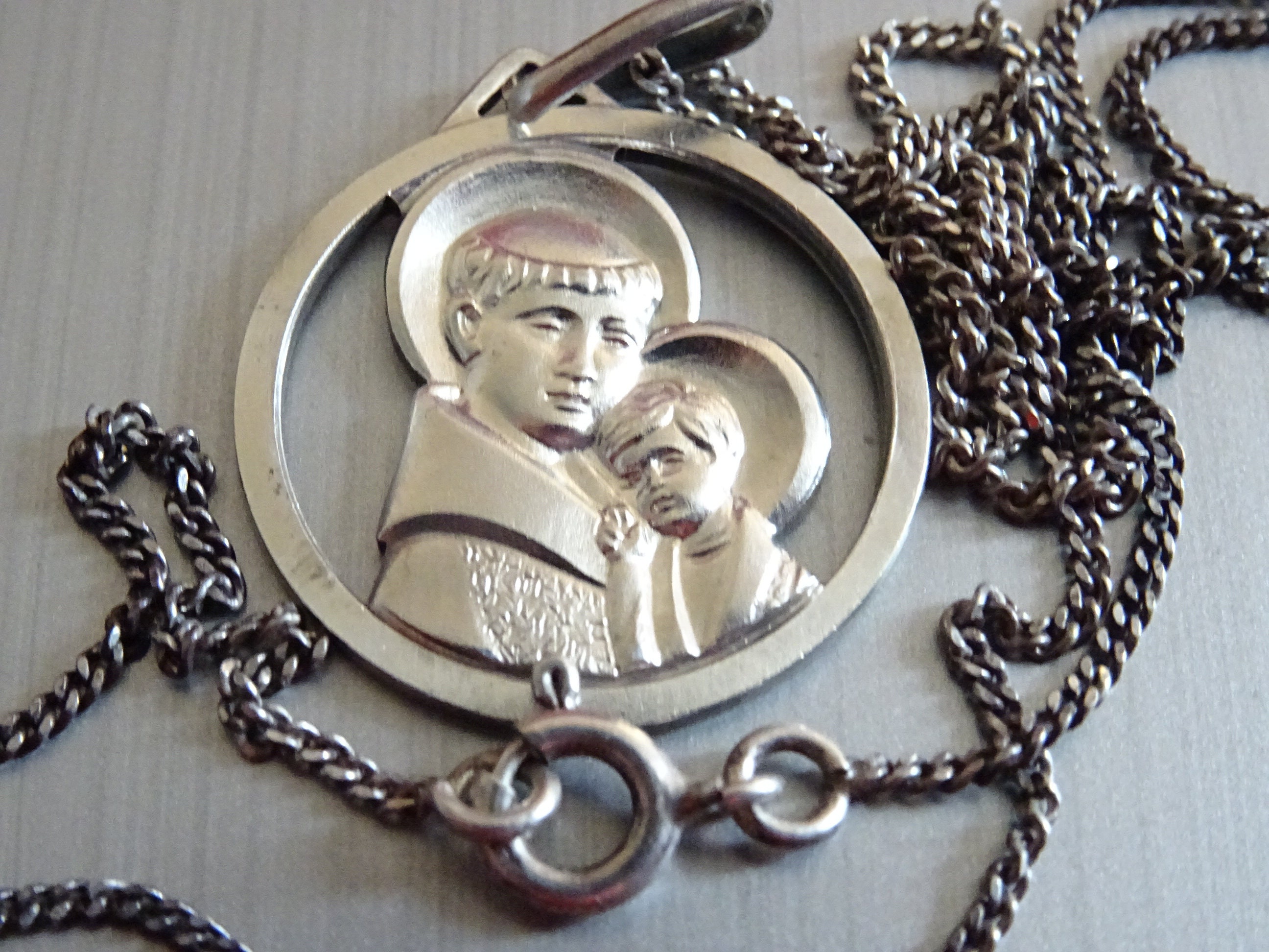 st. Antonia avec Chaîne .925. Hall Marqué .800 Médaillon Médaille Religieuse Saint Charme Pendent Vi