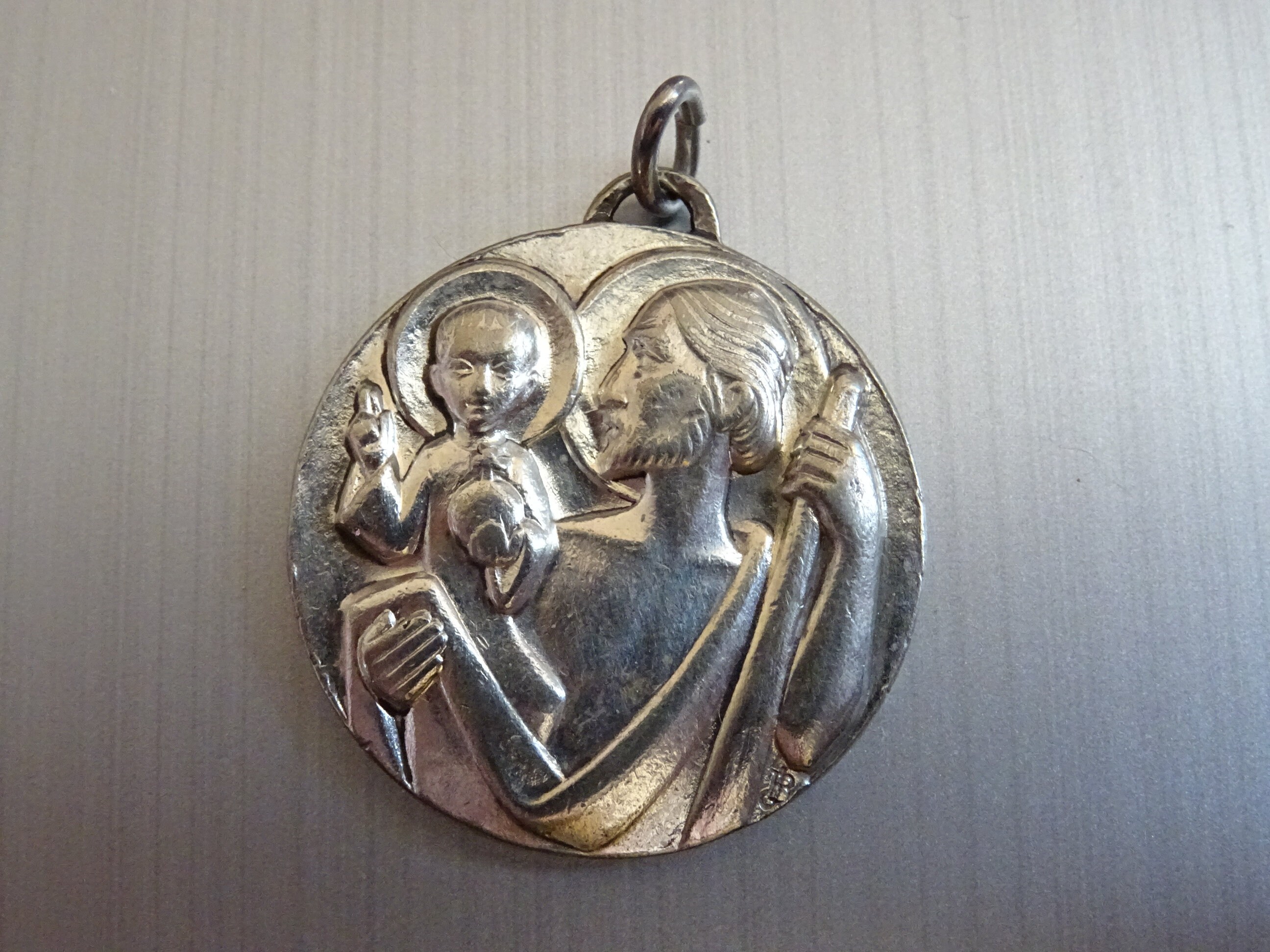Joseph et Jésus, Médaille Vintage Pendent Holy Charm D 310