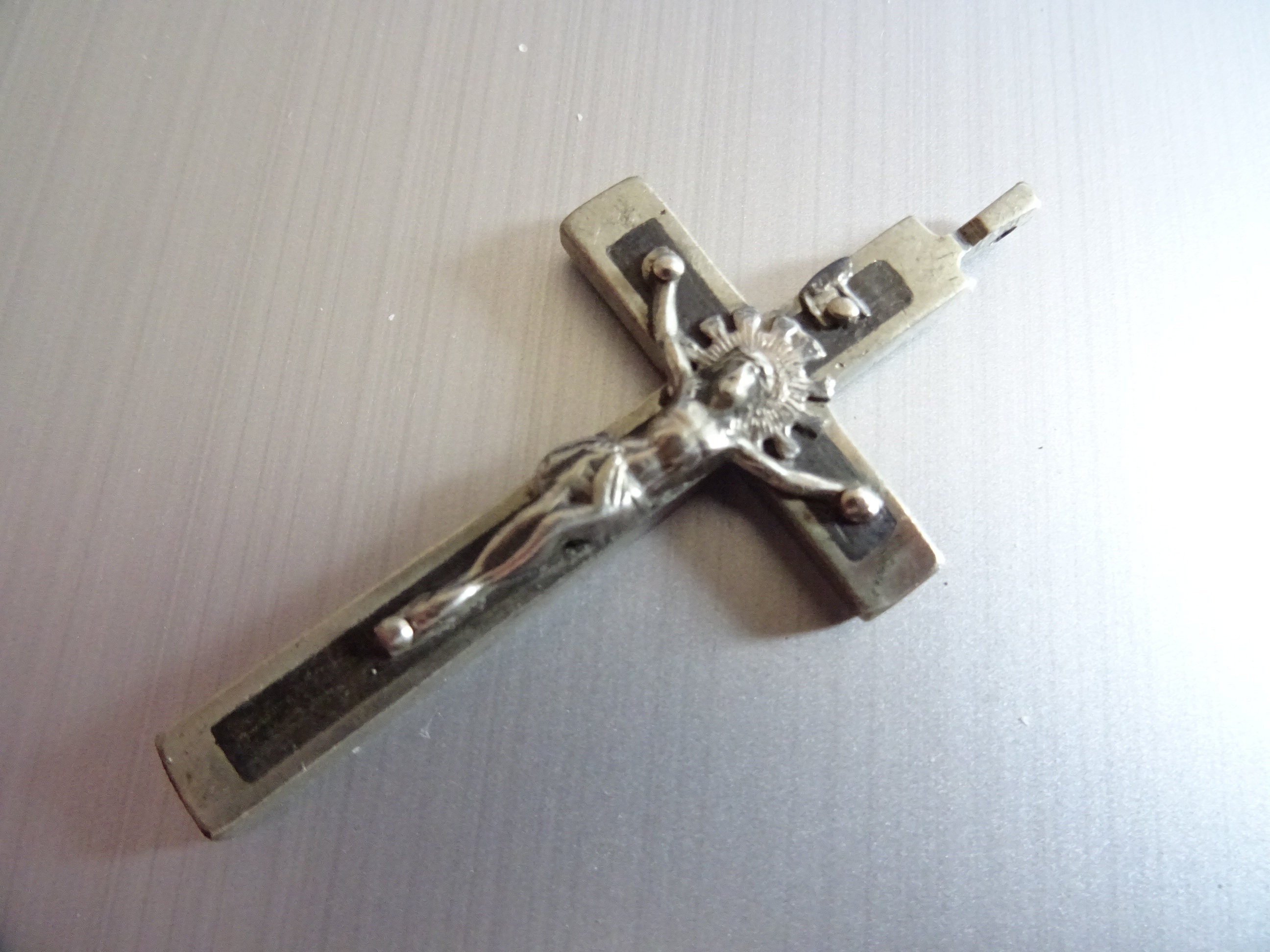 Antique Large Silver Tone Inri Croix Holy Charm Médaille Pendentif Médaillon Medaille P 827