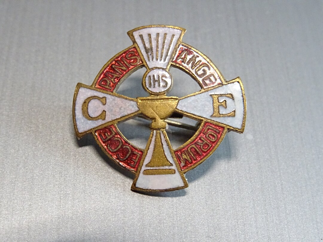 Panis Ange Ecce Lorum IHS Enamel Badge Brooch Pin Decoration