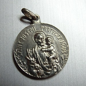 Saint Joseph Protect Us, Signed. medallion pendent Holy Charm T 736